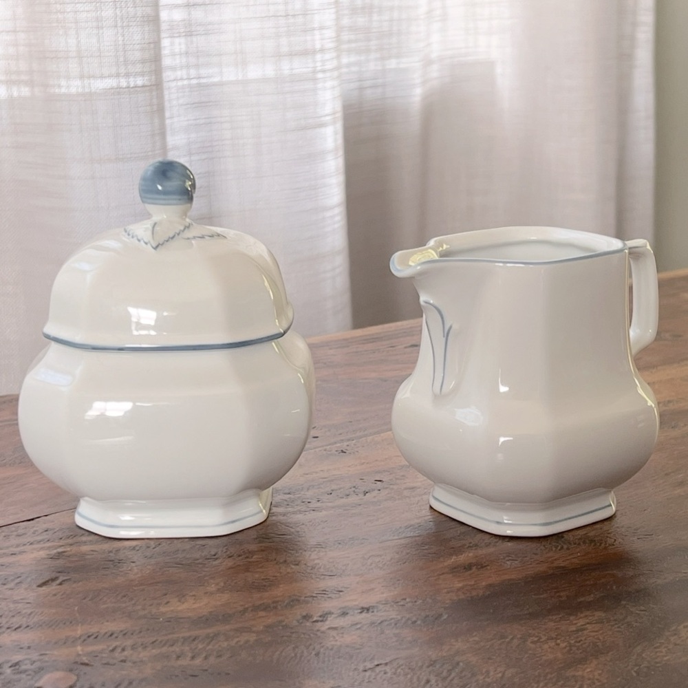 Vintage Seltmann Weiden Mirabell White and blue Creamer  and Sugar Bowl
